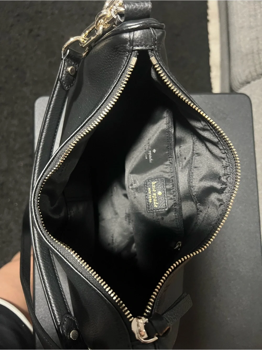 kate spade Black Pebbled Leather Hobo with Gold Hardware